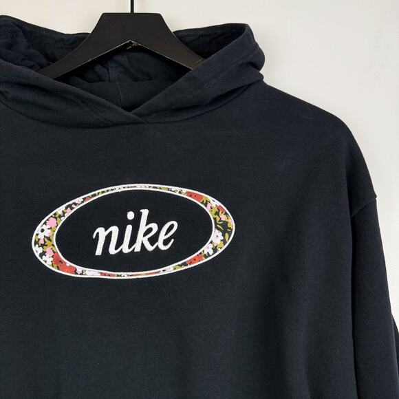 Nike Womens Sportswear Crop Pullover Hoodie Logo Black - Size L - Picture 2 of 10
